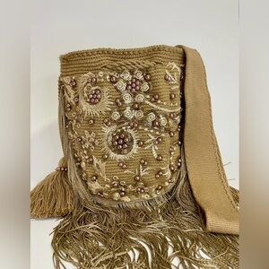 Handmade Colombian Indigenous Beaded Crossbody Fringe Bag
